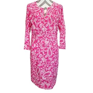 Boden Kelsey Dress Sz 8L - 8 Tall 100% Linen V Neck Paisley *Missing Belt* EUC